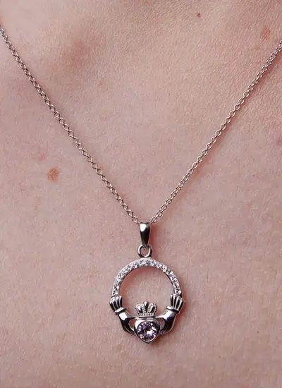 Claddagh Birthstone Pendant With Swarovski Crystals - June